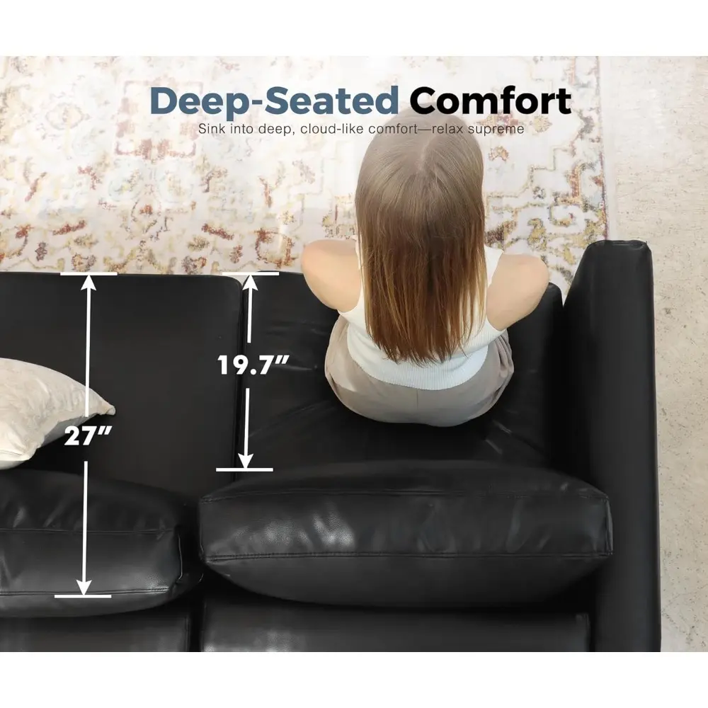 Faux Leather Single Sofa, Modern Accent Chair Black with Storage Deep Seat Large Reading Armchair for Living Room Bedroom Office