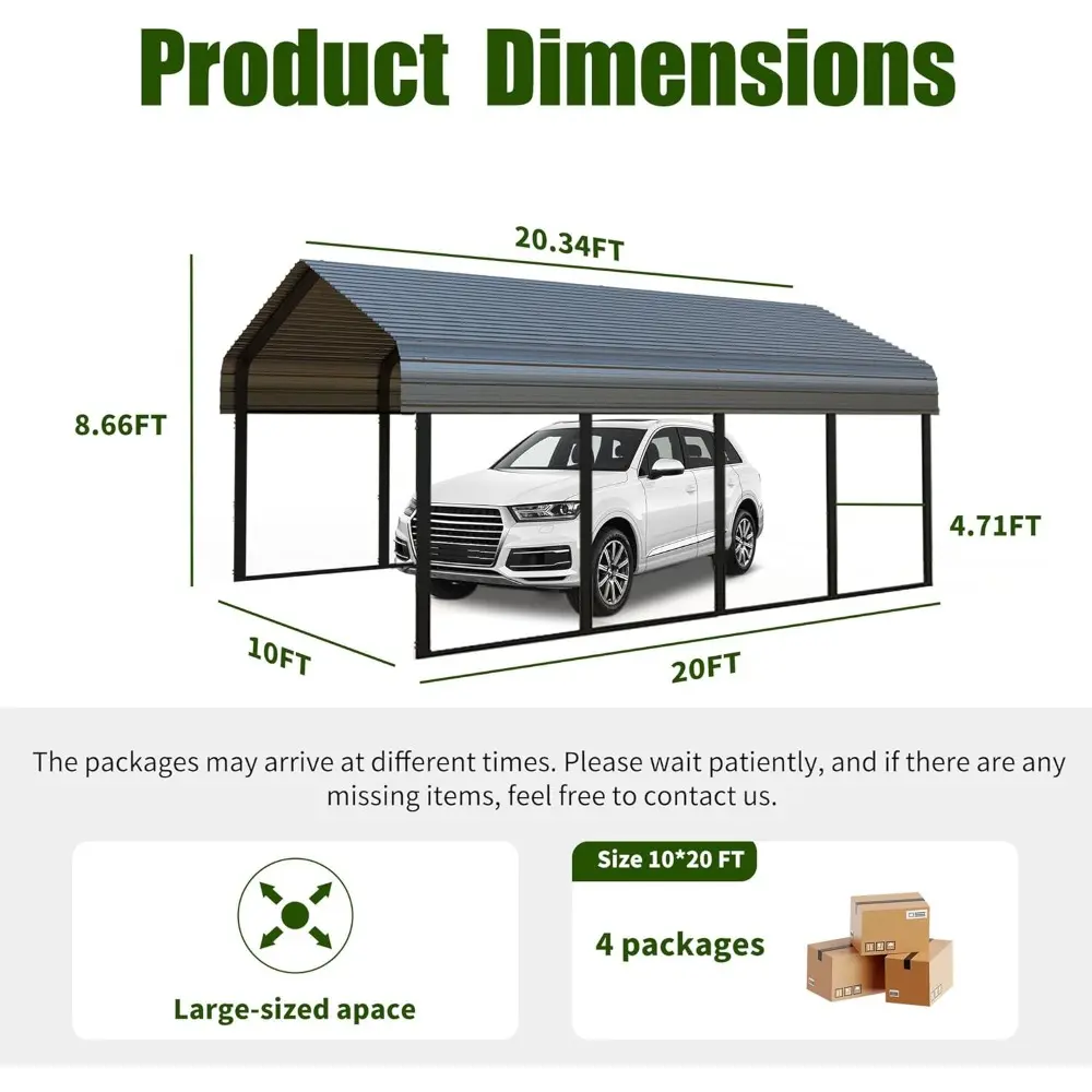 10x20 FT Metal Carport Heavy Duty with Galvanized Steel Roof & Frame, All-Weather Portable Car Garage Canopy Shelter for Cars,Sa