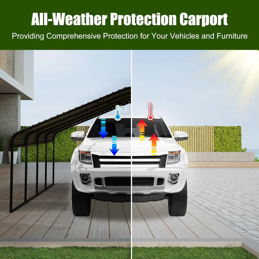 10x20 FT Metal Carport Heavy Duty with Galvanized Steel Roof & Frame, All-Weather Portable Car Garage Canopy Shelter for Cars,Sa