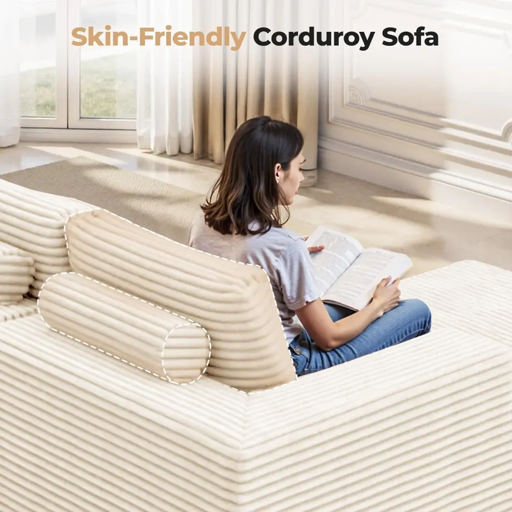 111‘’ Modular Sectional Cloud Couches with L Shaped Chaise, Upholstered Deep Seat Boneless Sofa for Living Room, Bedroom, No Ass