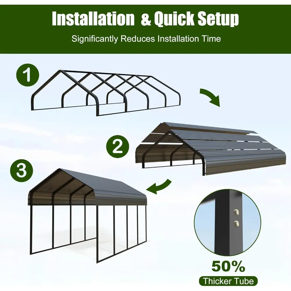 10x20 FT Metal Carport Heavy Duty with Galvanized Steel Roof & Frame, All-Weather Portable Car Garage Canopy Shelter for Cars,Sa