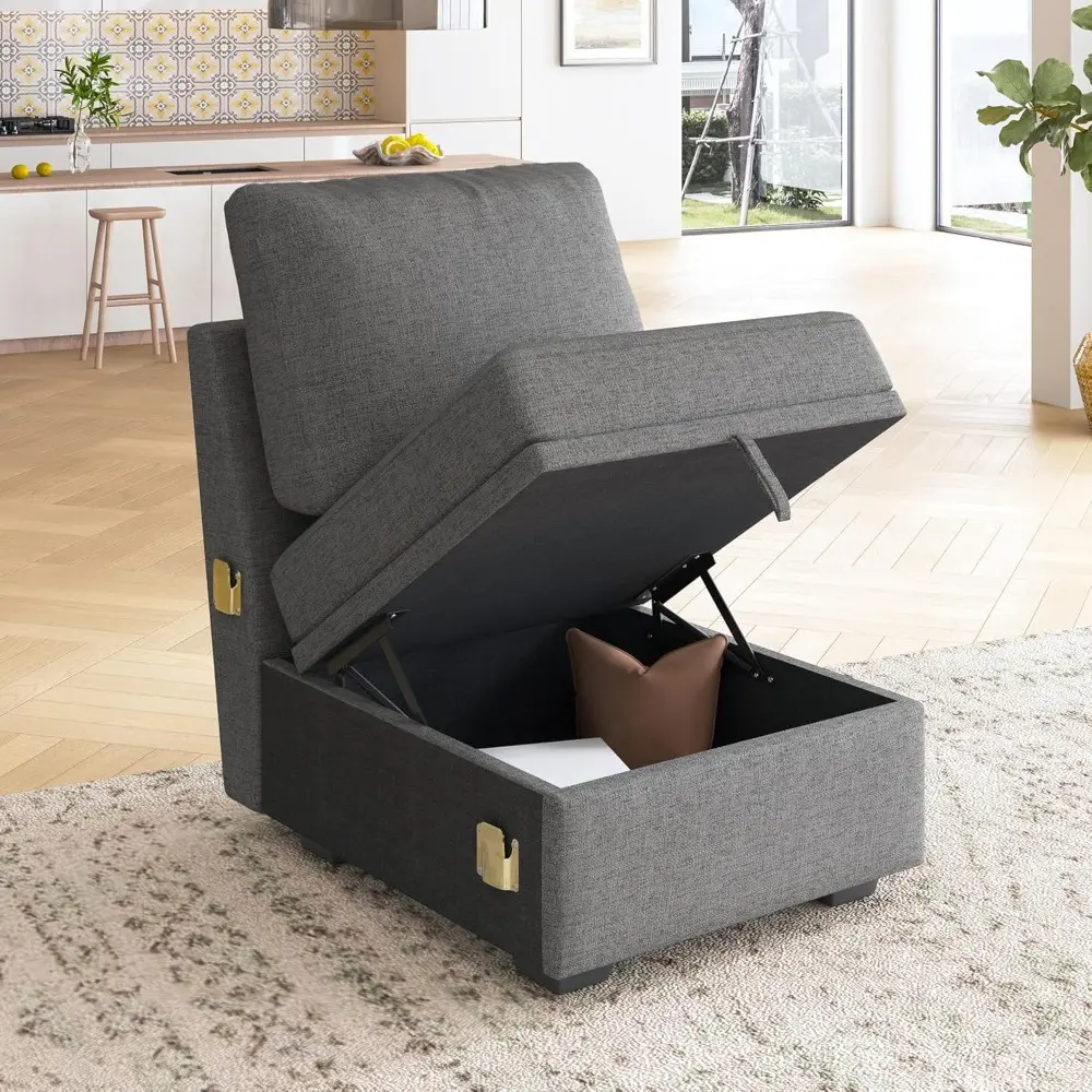 Single Seat for Modular Sectional Sleeper Sofa with Pull Out Bed, Customizable Armless Chair for Sectional Couch, Dark Grey