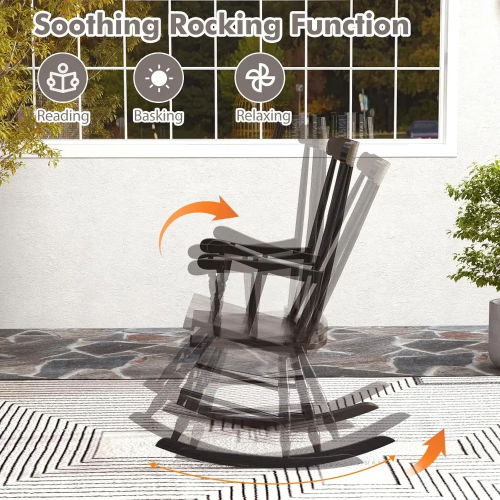 Patio Rocking Chair Solid Rubber Wood, Outdoor Porch Rocker Chair with Rubber Wood Frame, Indoor Wooden Rocking Chair, Ideal fo