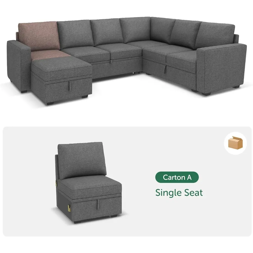 Single Seat for Modular Sectional Sleeper Sofa with Pull Out Bed, Customizable Armless Chair for Sectional Couch, Dark Grey