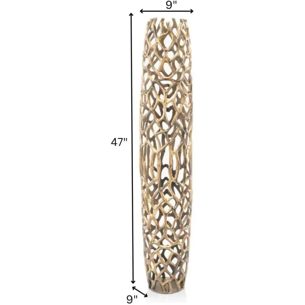 3696 Rama Gold XXL Twigs Barrel Floor Vase, Statement Piece, Floor Standing, Tall Vase, Corner Decor 9" Lx 9" W x 47" H, XX-Lar