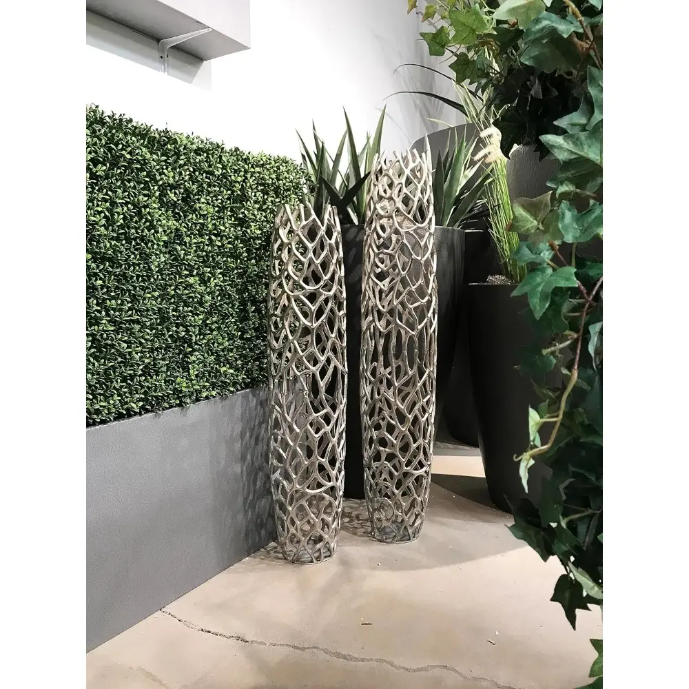 3696 Rama Gold XXL Twigs Barrel Floor Vase, Statement Piece, Floor Standing, Tall Vase, Corner Decor 9" Lx 9" W x 47" H, XX-Lar