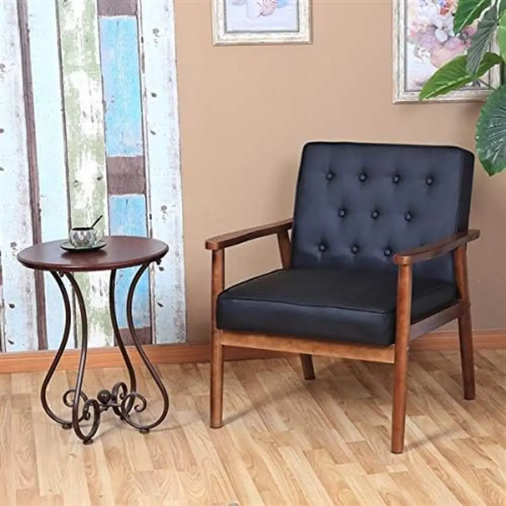 75x69x84CM 400 lbs Bedroom League Executive Guest Chair Guest Reception Chairs Wooden Lounge Chair Mid-Century Button Tufted Arm