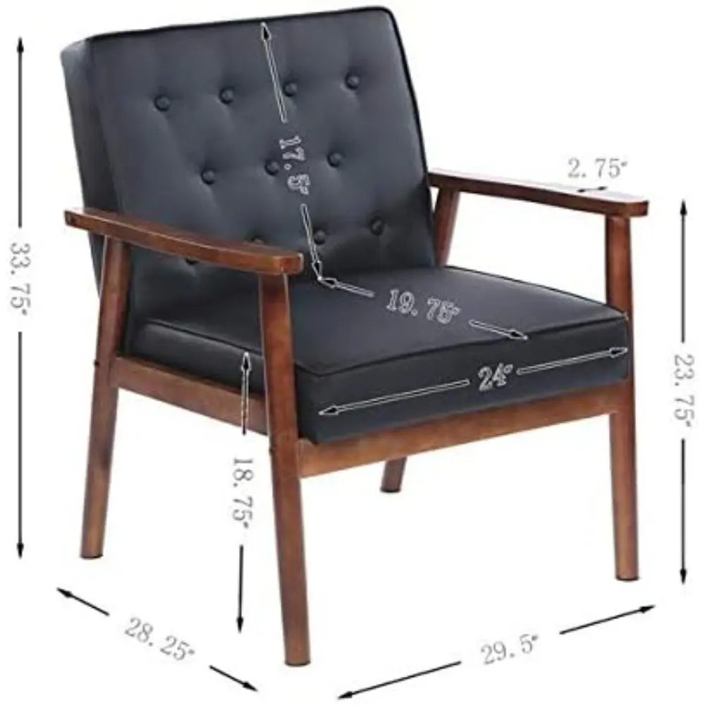 75x69x84CM 400 lbs Bedroom League Executive Guest Chair Guest Reception Chairs Wooden Lounge Chair Mid-Century Button Tufted Arm