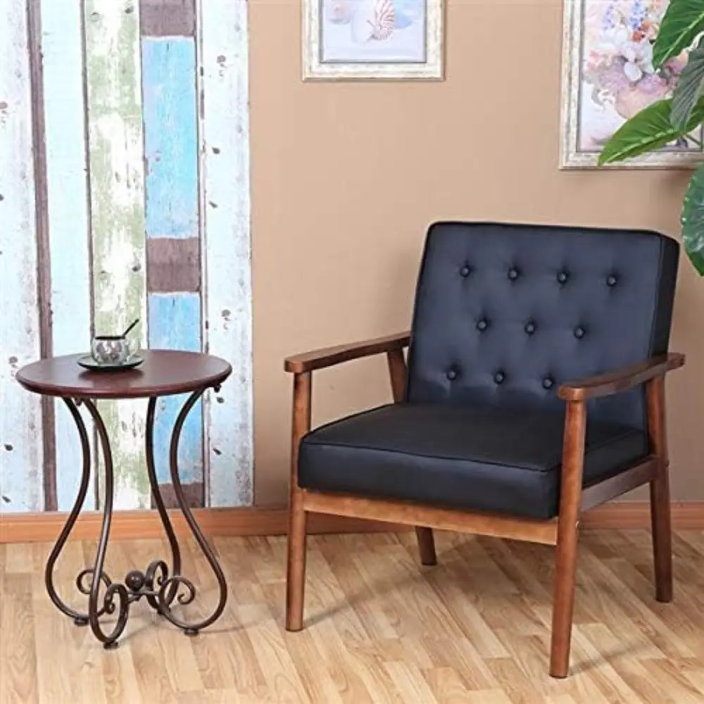 75x69x84CM 400 lbs Bedroom League Executive Guest Chair Guest Reception Chairs Wooden Lounge Chair Mid-Century Button Tufted Arm