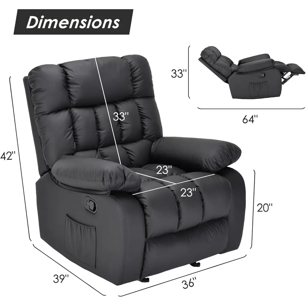 Recliner Chair, Upholstered Rocker Recliner Chair with Side Pocket, Ergonomic 110°-160° Adjustable Reclining Chairs for Adults,