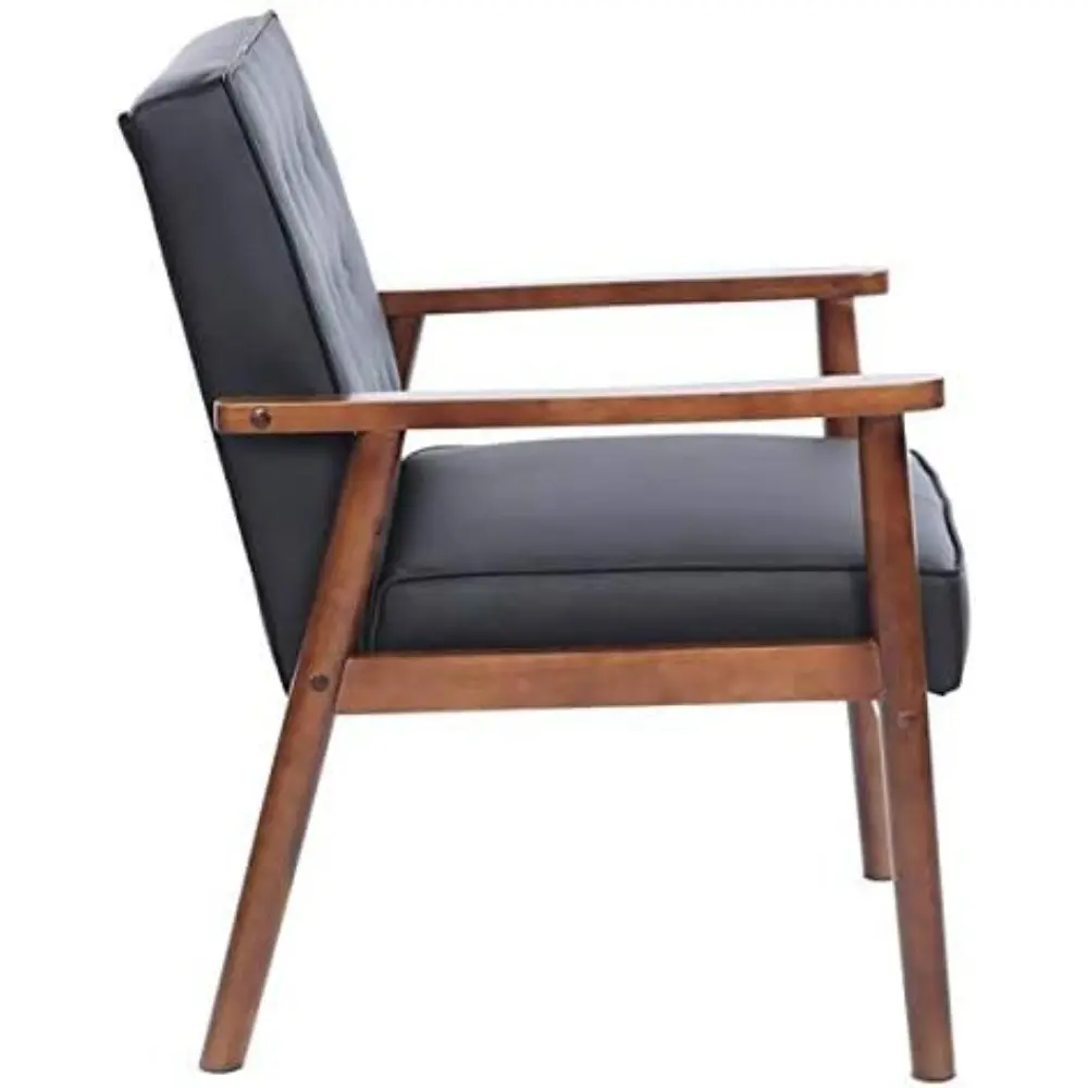 75x69x84CM 400 lbs Bedroom League Executive Guest Chair Guest Reception Chairs Wooden Lounge Chair Mid-Century Button Tufted Arm