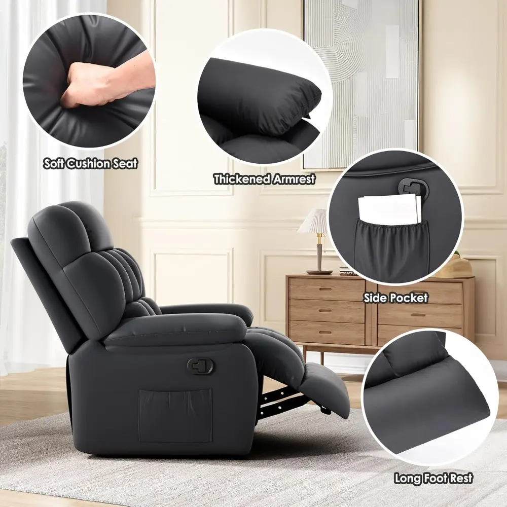 Recliner Chair, Upholstered Rocker Recliner Chair with Side Pocket, Ergonomic 110°-160° Adjustable Reclining Chairs for Adults,