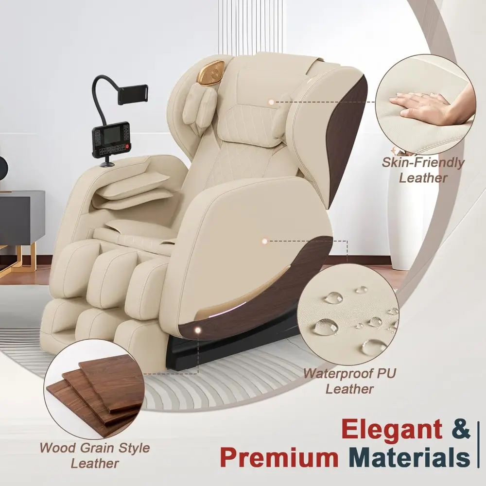 "2025 Full Body Reclining Massage Chair with 10 Fixed Points, Zero Gravity, Wood Grain Leather, and Foot Massage"