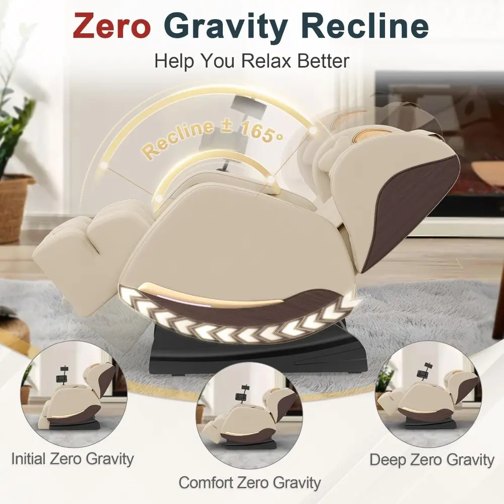 "2025 Full Body Reclining Massage Chair with 10 Fixed Points, Zero Gravity, Wood Grain Leather, and Foot Massage"