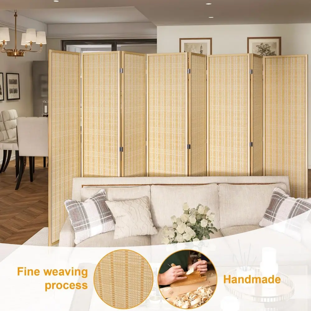 8 Panel Bamboo Room Divider, Folding Privacy Screens, Partition Wall, for Living Room Bedroom Office, Freestanding, 66.9 Inches