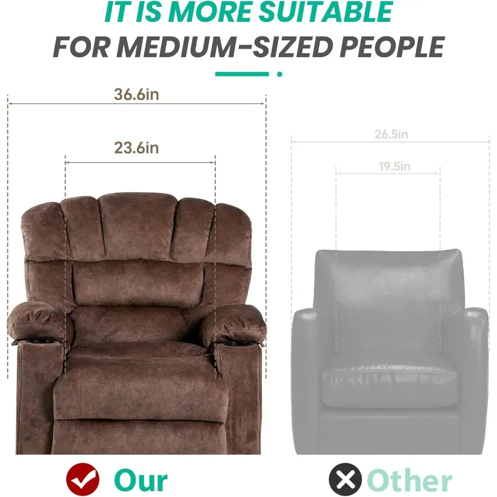 Recliner Chair Modern Ergonomic Lounge Single Sofa Seat Living Room Gravity Recliners Foam Filling 2 Cup Holders & Side Pocket