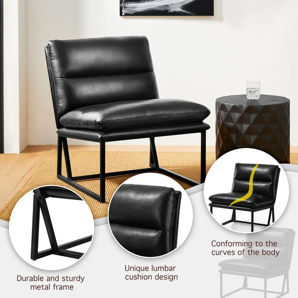 Mid Century Modern Accent Chair, Living Room Chair Thick Leatherette Chair with Metal Frame, Side Chair with Backrest, Upholste