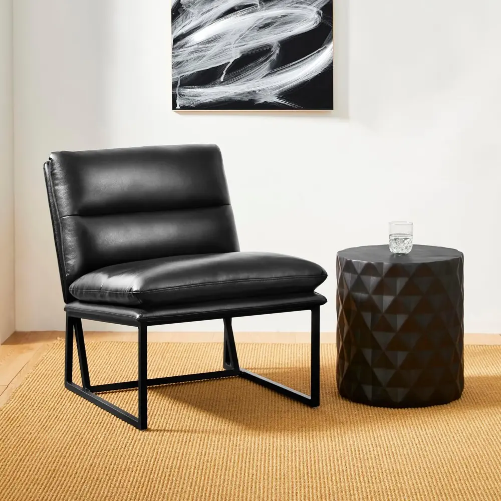Mid Century Modern Accent Chair, Living Room Chair Thick Leatherette Chair with Metal Frame, Side Chair with Backrest, Upholste