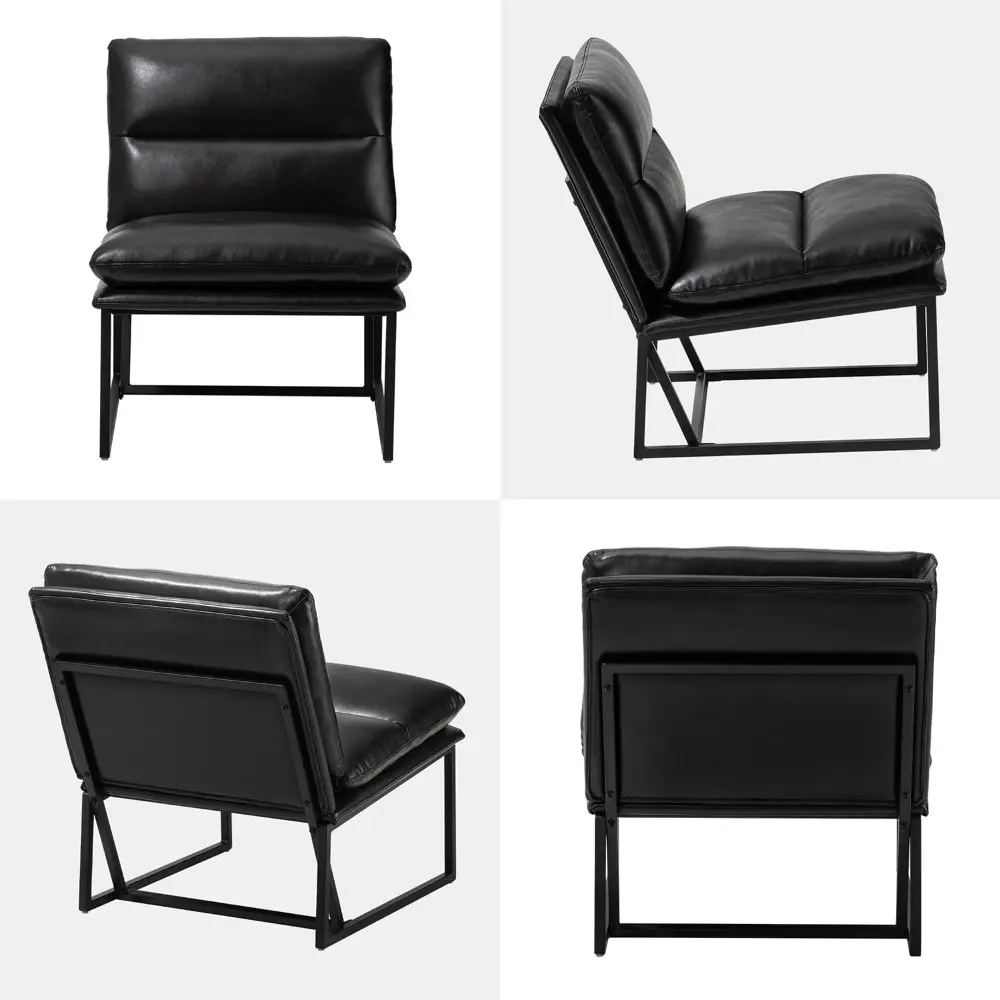 Mid Century Modern Accent Chair, Living Room Chair Thick Leatherette Chair with Metal Frame, Side Chair with Backrest, Upholste