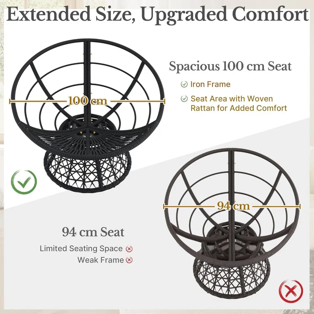40" Ergonomic Swivel Wicker Papasan Chair with Thick Tufted Cushions, High Capacity Frame, 360 Degree Rotatable Chairs for Livi