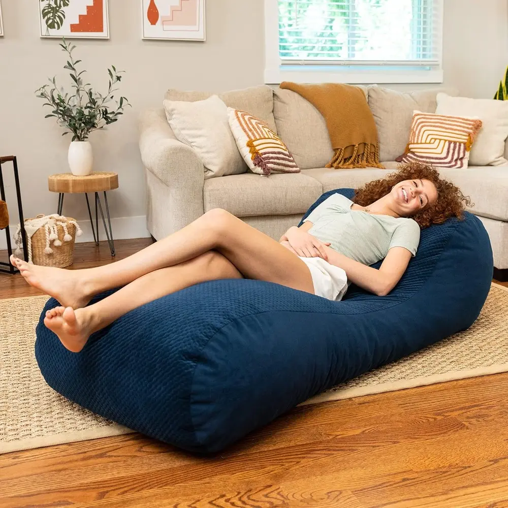 Arlo Lounger Foam Bean Bag Chair - Two-Tone - Quilted Microvelvet, Grey
