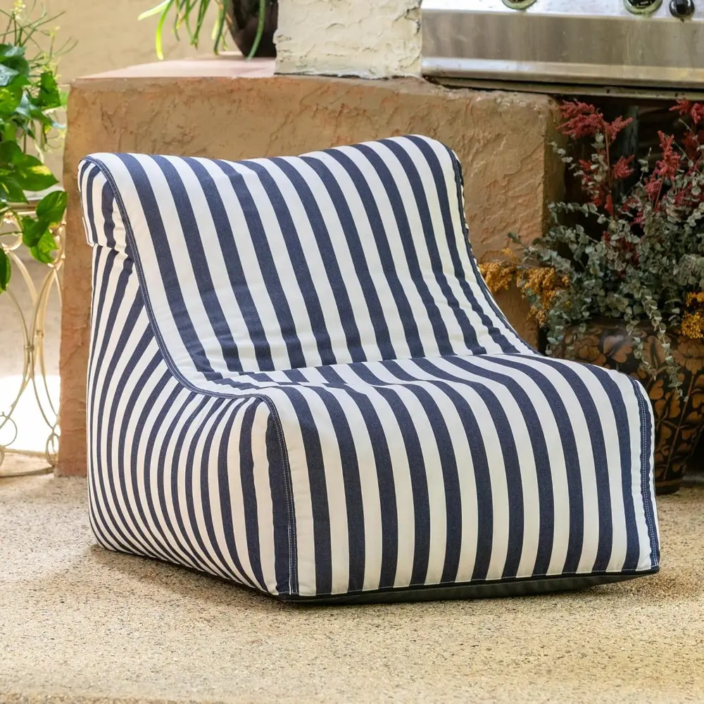 Ponce Outdoor bean bag chair, Navy Stripes