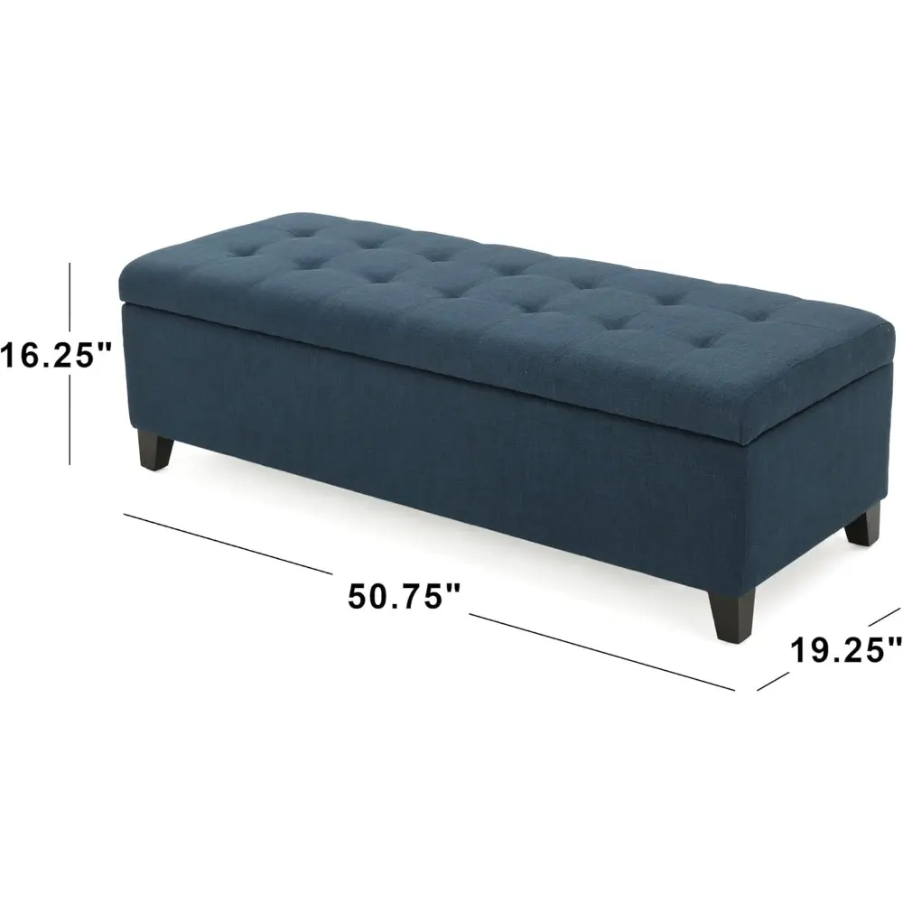 51" Storage Ottoman Bench - Navy Blue Storage Bench End of Bed with Safety Hinges, Footrest Stool for Living, Dining Room, Entry