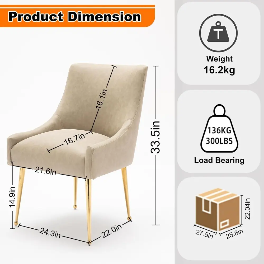 Dining Room Chair Faux Leather Vanity Chairs Set of 2 Mid-Century with Metal Legs Upholstered PU Leather Luxury Accent Chairs Li