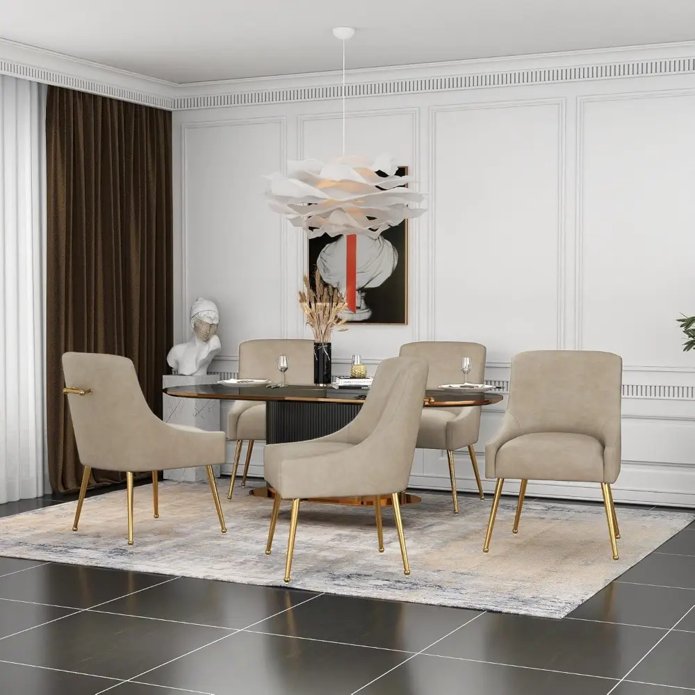 Dining Room Chair Faux Leather Vanity Chairs Set of 2 Mid-Century with Metal Legs Upholstered PU Leather Luxury Accent Chairs Li
