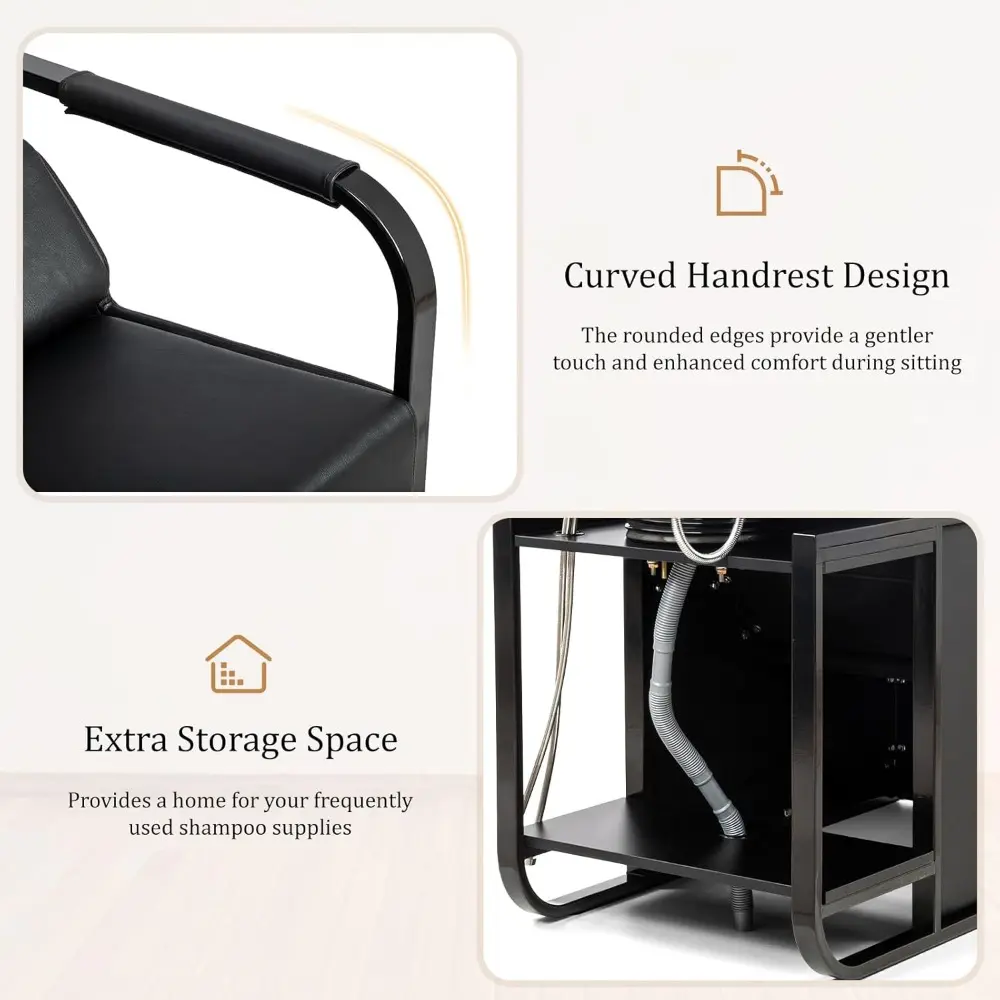 Salon Shampoo Chair with Tilting Hair Washing Bowl & Storage Shelf, Backwash Shampoo Unit for Beauty Spa Barbershop