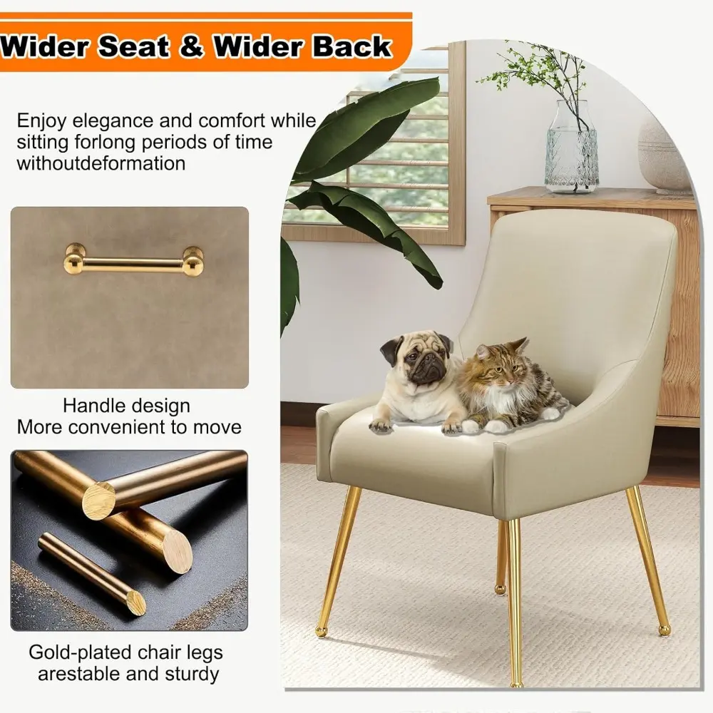 Dining Room Chair Faux Leather Vanity Chairs Set of 2 Mid-Century with Metal Legs Upholstered PU Leather Luxury Accent Chairs Li