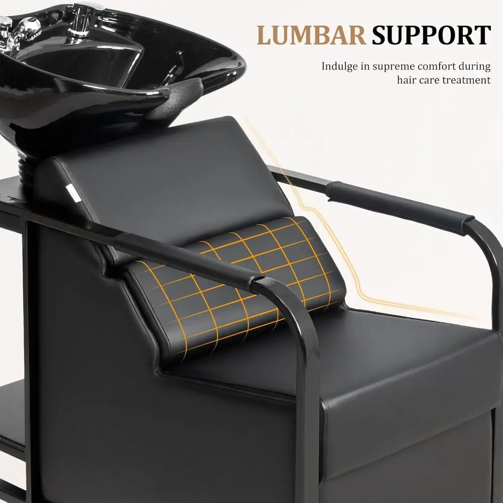 Salon Shampoo Chair with Tilting Hair Washing Bowl & Storage Shelf, Backwash Shampoo Unit for Beauty Spa Barbershop