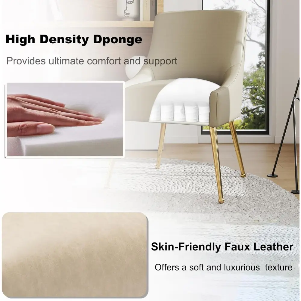 Dining Room Chair Faux Leather Vanity Chairs Set of 2 Mid-Century with Metal Legs Upholstered PU Leather Luxury Accent Chairs Li