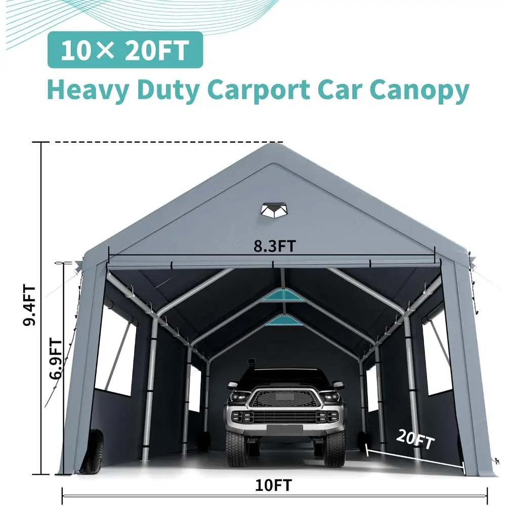 Carports 10X20 Heavy Duty，Car Ports with 180G Removable Side Walls, Carport Canopy, Portable Car Port Garage, Car Shelter All We