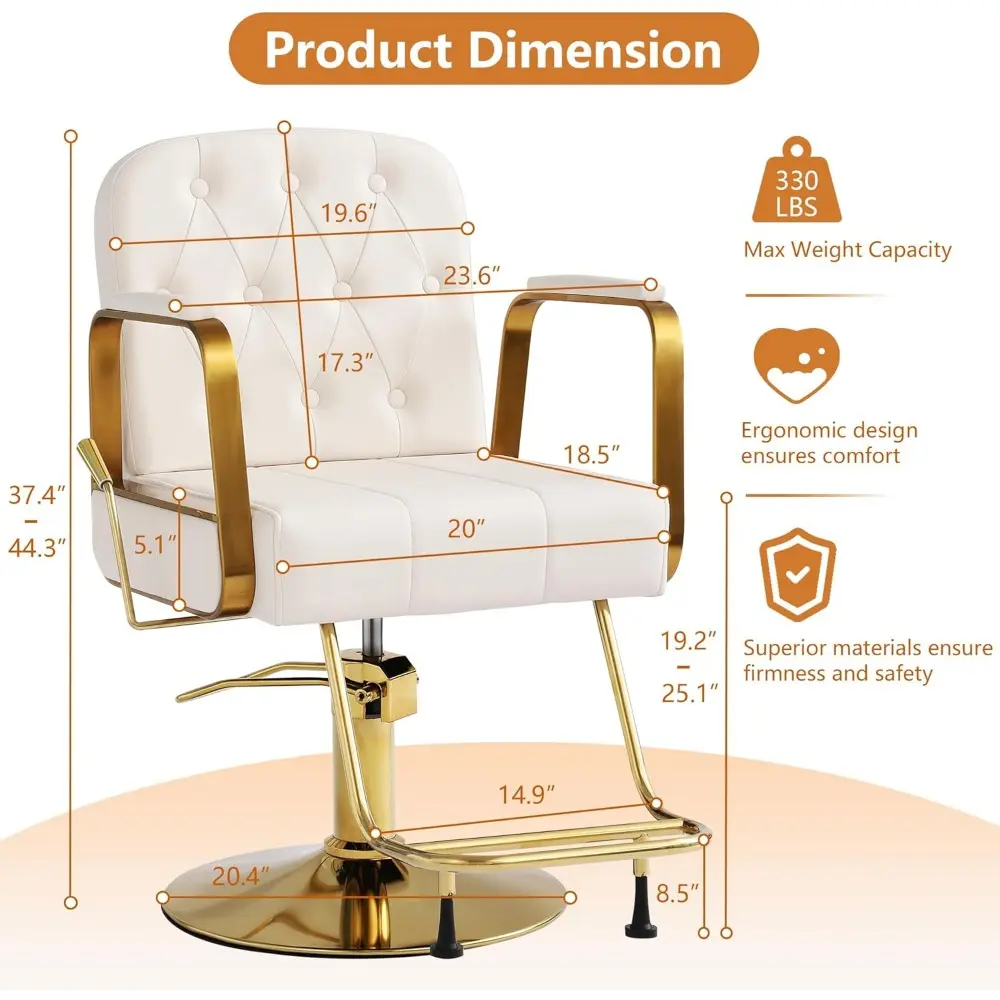 Barber Salon Chair for Hair Sylist, Hydraulic Salon Chairs, Height Adjustable Barber Chairs, Reclining Barber Styling Chairs, 36