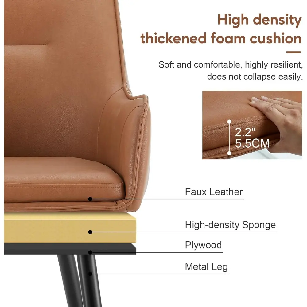 Faux Leather Accent Arm Chair Set of 2, Leisure Upholstered Chair with Metal Legs, Mid-Century Modern Dining Chairs for Living