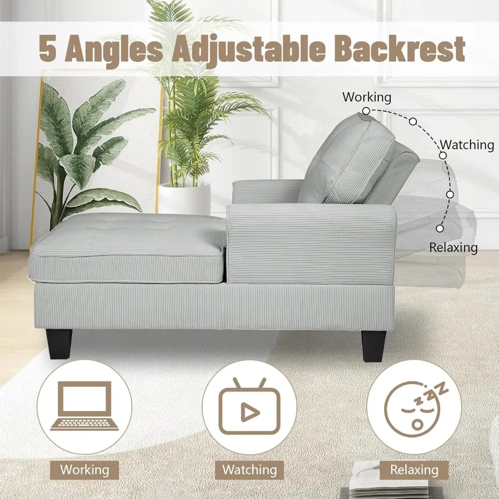 Chaise Lounge Chair Indoor with Hidden Storage Button Tufted Upholstered Lounge Chair with Adjustable Backrest and Sturdy Legs S