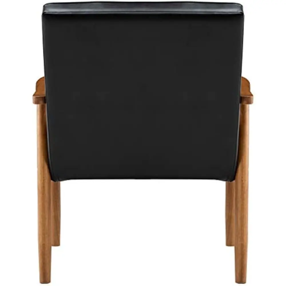 Mid Century Modern Leather Accent Chair Wood Arm Chairs Retro Modern Wooden Single Chair, Mid-Century Retro Modern Accent Chair,