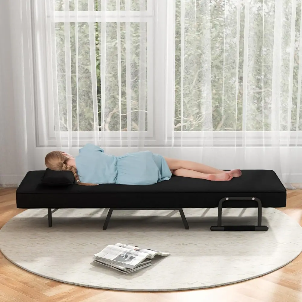 Convertible Sleeper Chair Bed, 4 in 1 Living Room Reading Chair with Pillow, Arm and Adjustable 5 Position Backrest Single Sofa