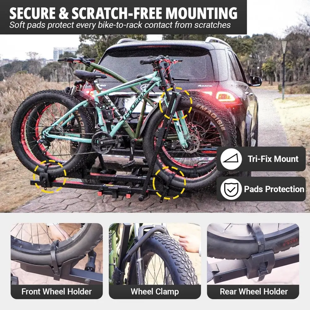 TRAILV2 Hitch Mount 2-Bike Rack with Bike Ramp - Tilt, Fold, Anti-Theft Hitch & Wheel Lock, 170lbs Capacity, 2-Inch Receiver, Up