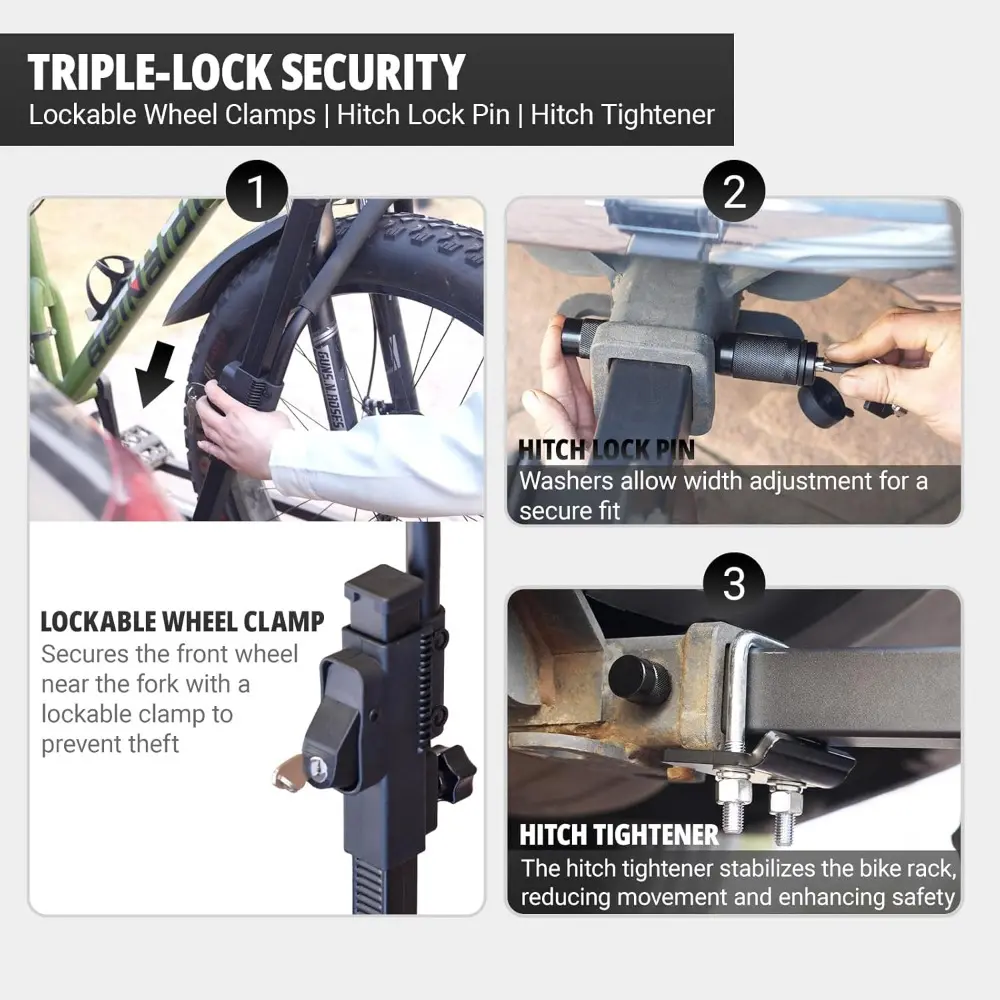 TRAILV2 Hitch Mount 2-Bike Rack with Bike Ramp - Tilt, Fold, Anti-Theft Hitch & Wheel Lock, 170lbs Capacity, 2-Inch Receiver, Up