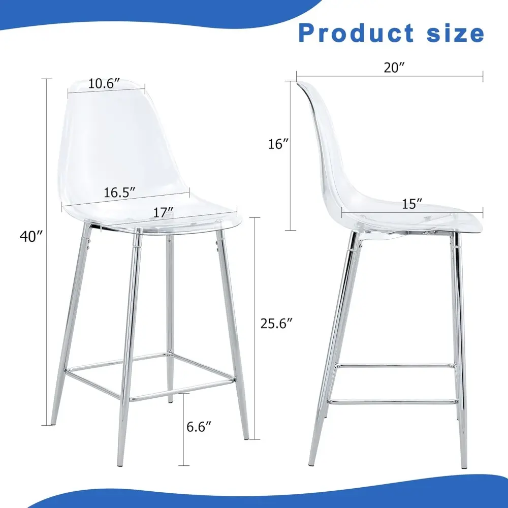 Pair of Clear Acrylic Counter Height Bar Stools with Metal Brackets for Kitchen Island
