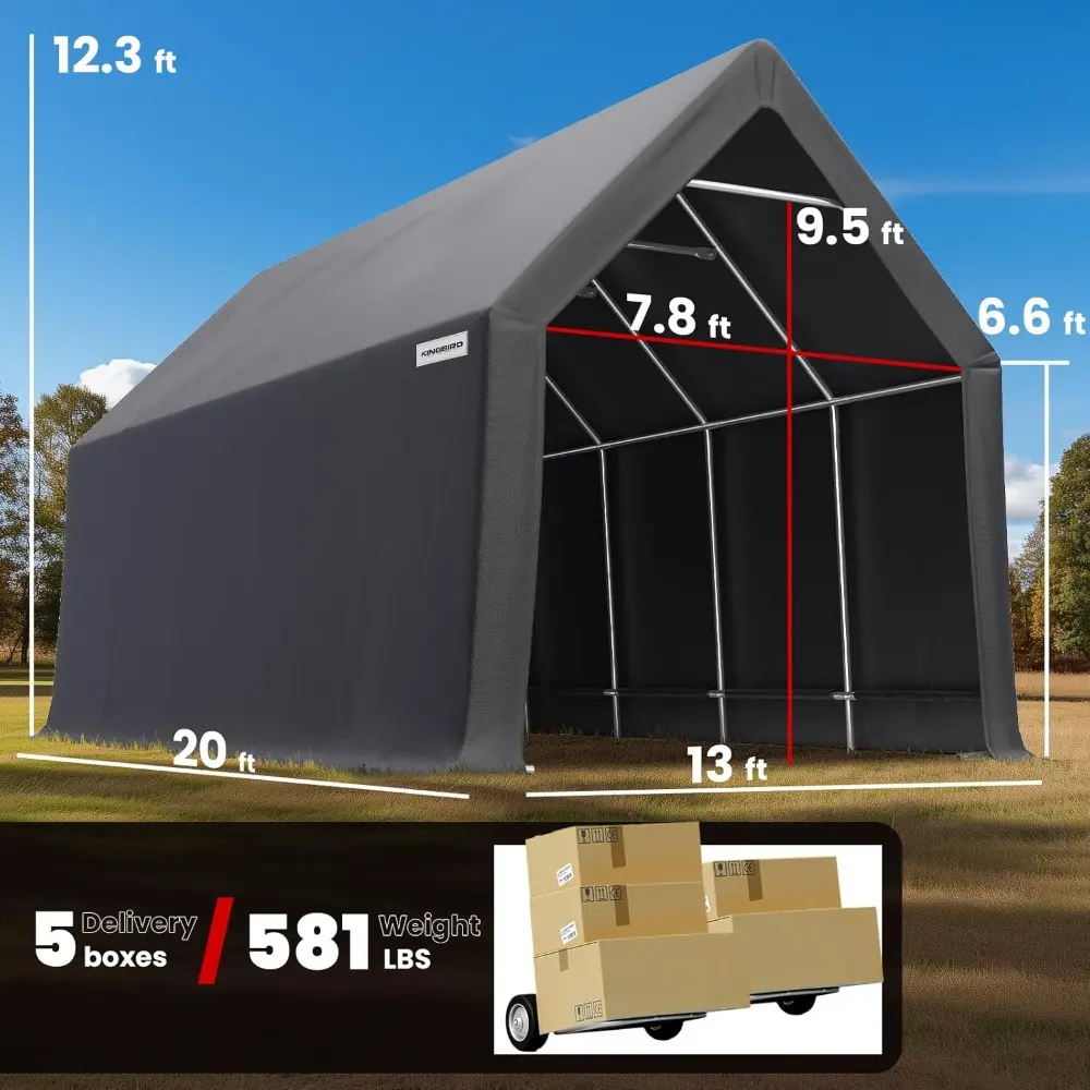 Heavy Duty 13X20FT RV Carport - 12.1FT Ultra High Peak Storage Shed Shelter for Trucks/SUVs with Roof Racks, Boats. Outdoor Ant