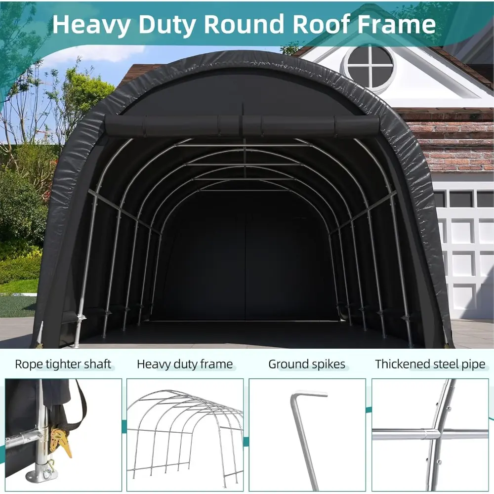 Carport 12 x 20 FT Heavy Duty, Portable Garage with All-Steel Metal Frame and Round Style Roof, Anti-Snow Car Canopy Outdoor St