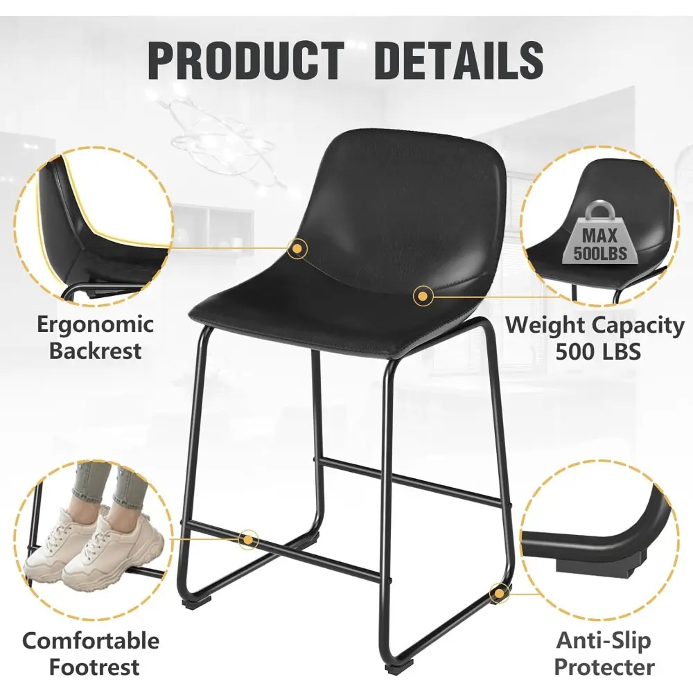 Set of 4 TAVR Faux Leather Dining Chairs, Armless Counter Height, Supports up to 500 lbs, Ideal for Home Kitchen and Dining Room