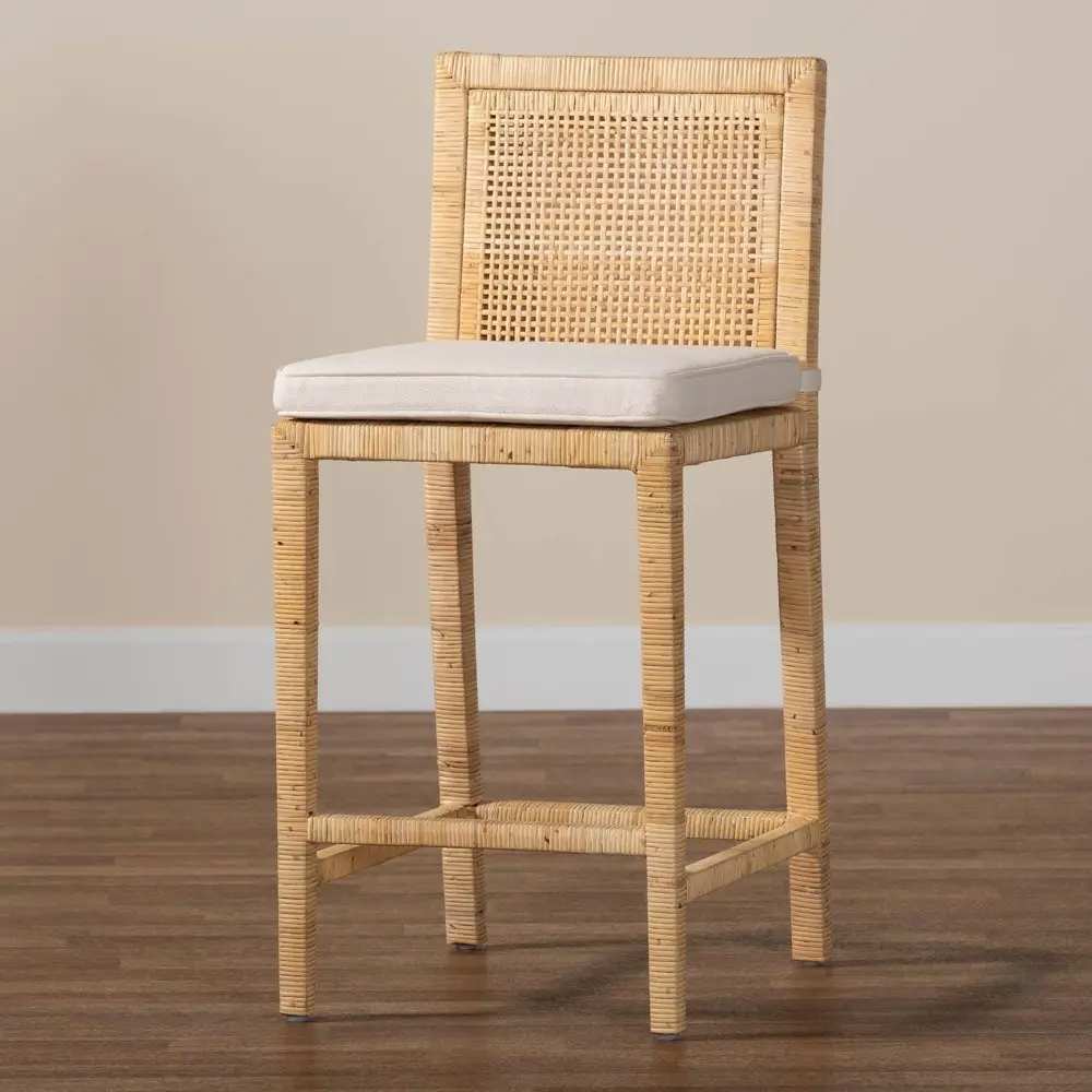 Bali and Paris Styled Natural Wooden Bar Stool, Suitable for Counter Height