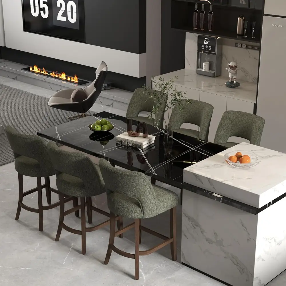 Pair of Modern Upholstered Bar Stools, Counter Height with Wooden Legs, Ideal for Kitchen Island or Dining Room