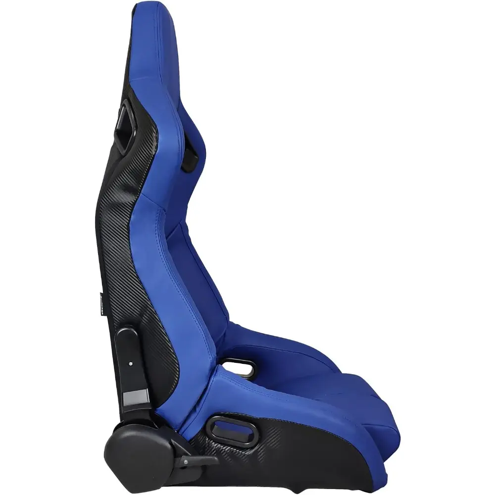 , Universal Bucket Racing Seat Right Passenger Side with Dual Slider, Blue PU Leather Reclinable