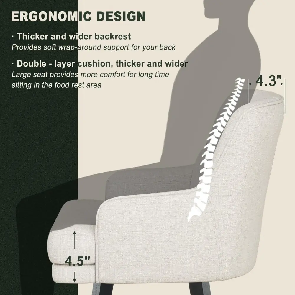 Modern Fabric Bar Stools with Backrest, 26" High Wooden Legs, Swivel Counter Height Chairs for Kitchen Island, Beige
