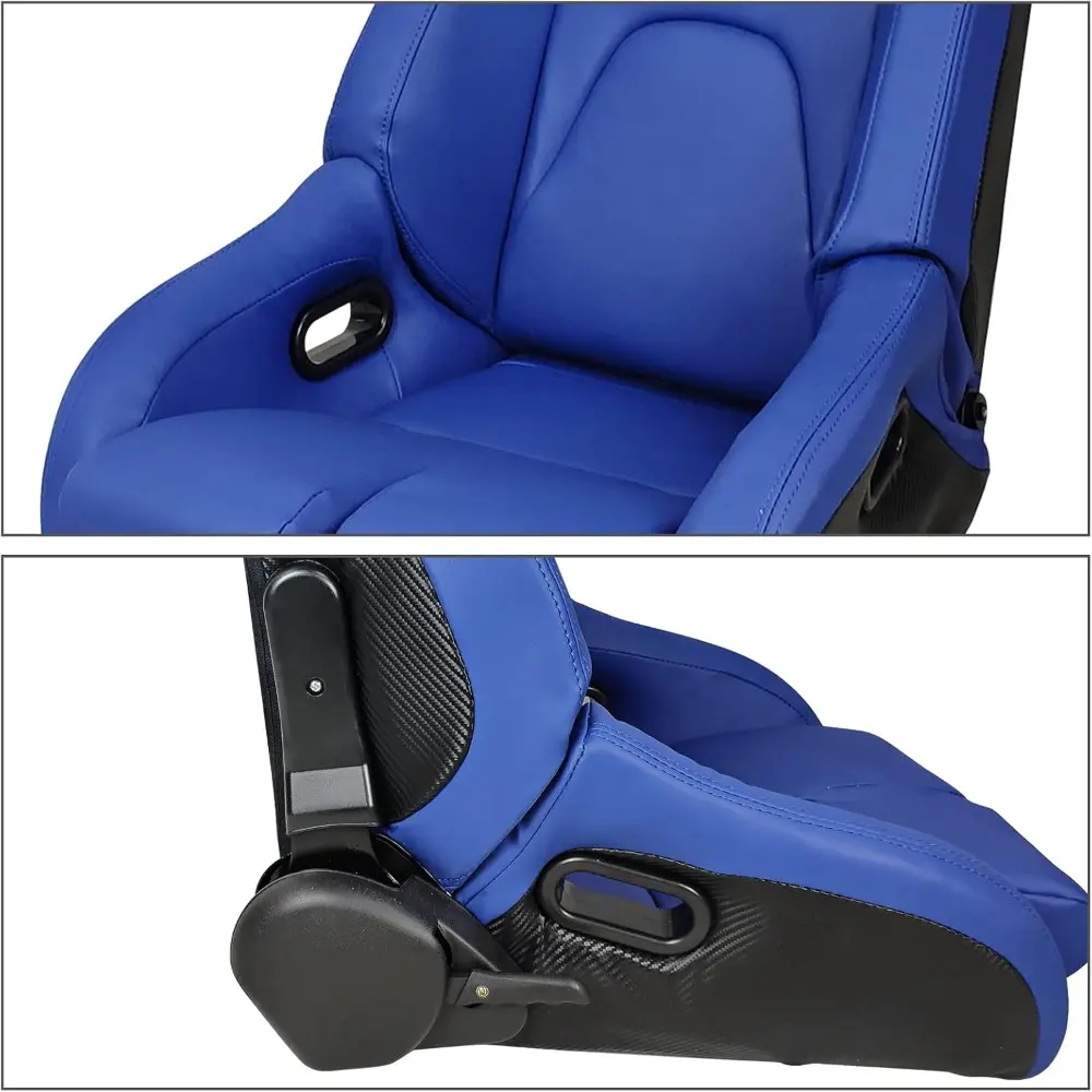 , Universal Bucket Racing Seat Right Passenger Side with Dual Slider, Blue PU Leather Reclinable